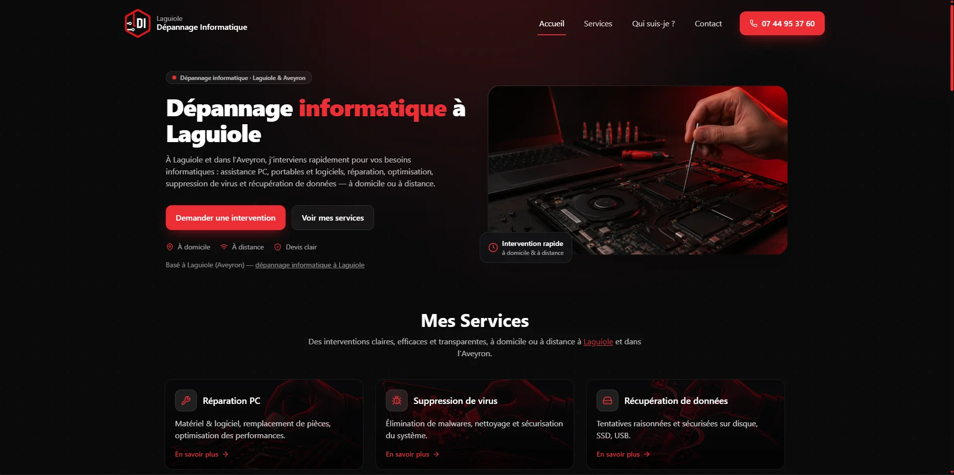Page d'accueil Laguiole Dépannage Informatique (LDI12)