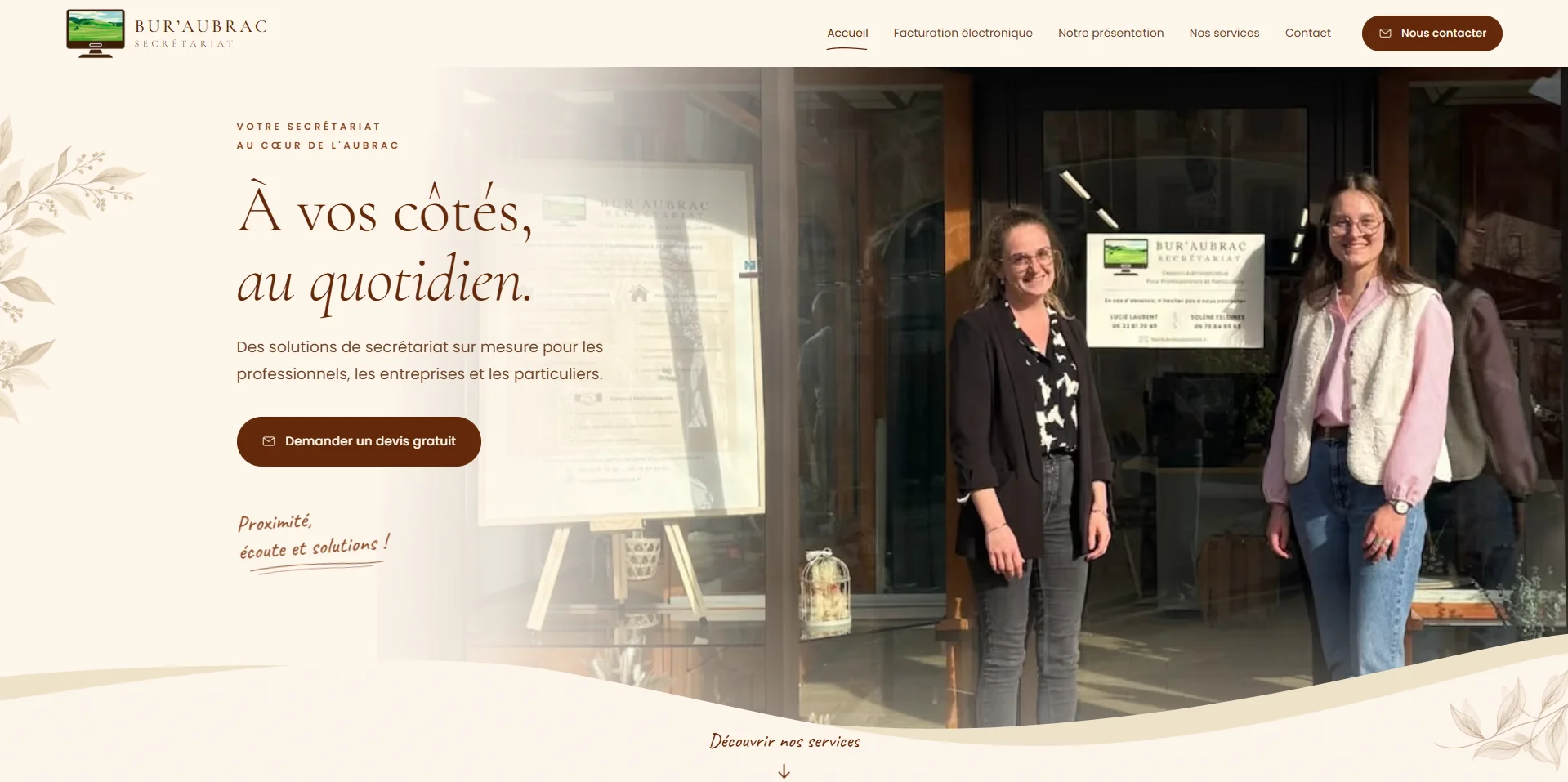 Page d’accueil du site de Bur’Aubrac Secrétariat